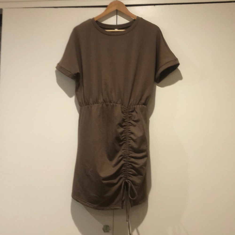 Brown/Taupe ruched dress, sizeM by Glam apparel LA
